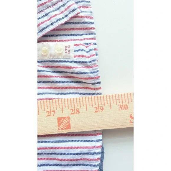 SISLEY Mens Slim Fit Red Blue Striped Button Down Long Sleeve Shirt Size 16 1/2 - Picture 8 of 8